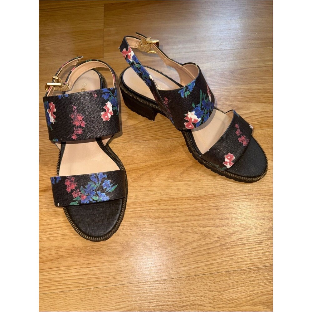 Klub Nico Anthropologie Black Floral Slingback Sandals Stacked Size 9